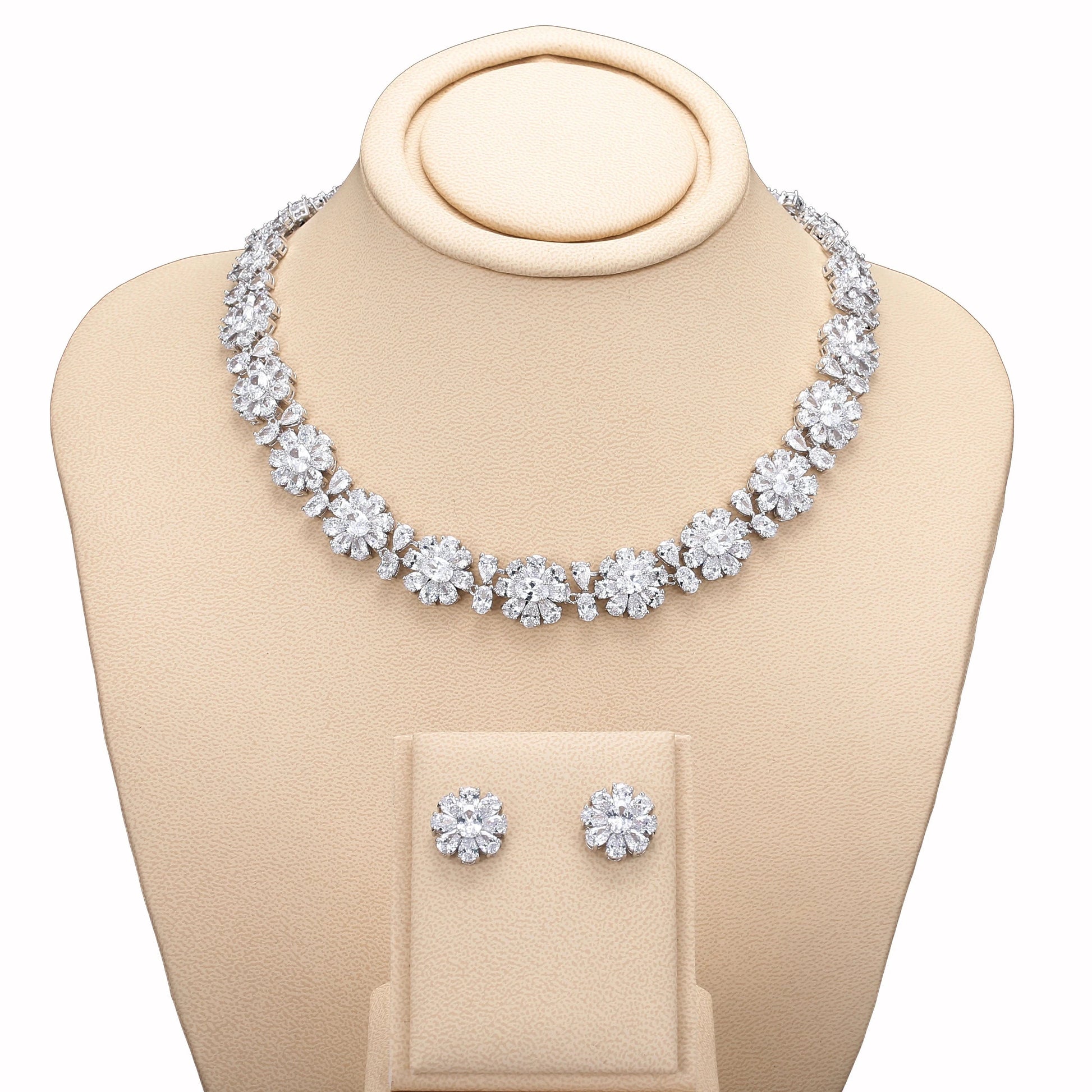 RAKOL SP240 Luxury women color zirconia  blue  Flower Necklace Earrings jewelry Sets 18k gold plated  bridal jewelry Set