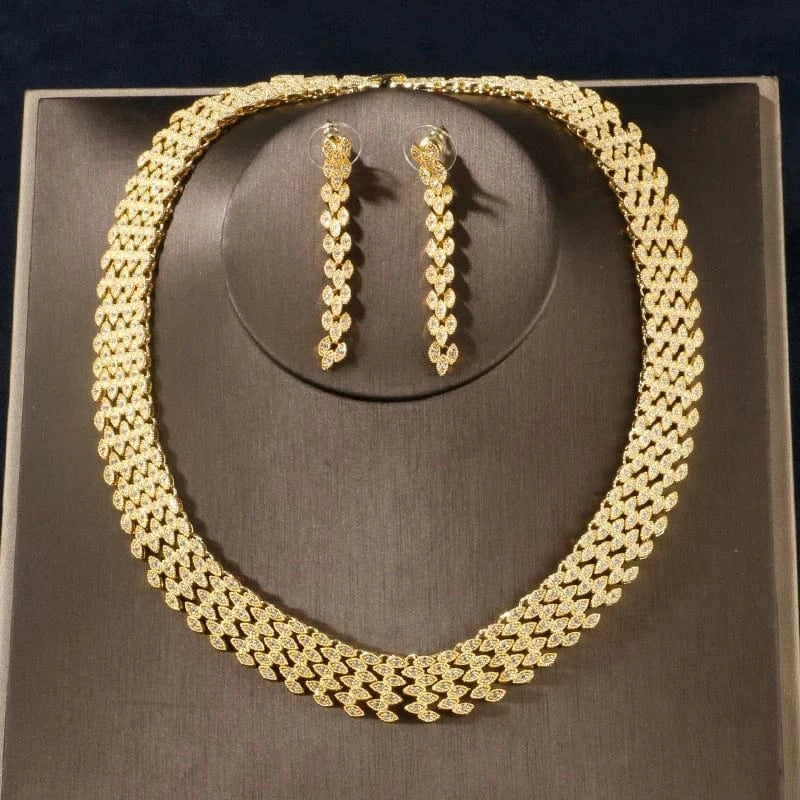 RAKOL SP242 Luxury Decoration Arabia Style Width Full Diamond Gold Jewelry Set