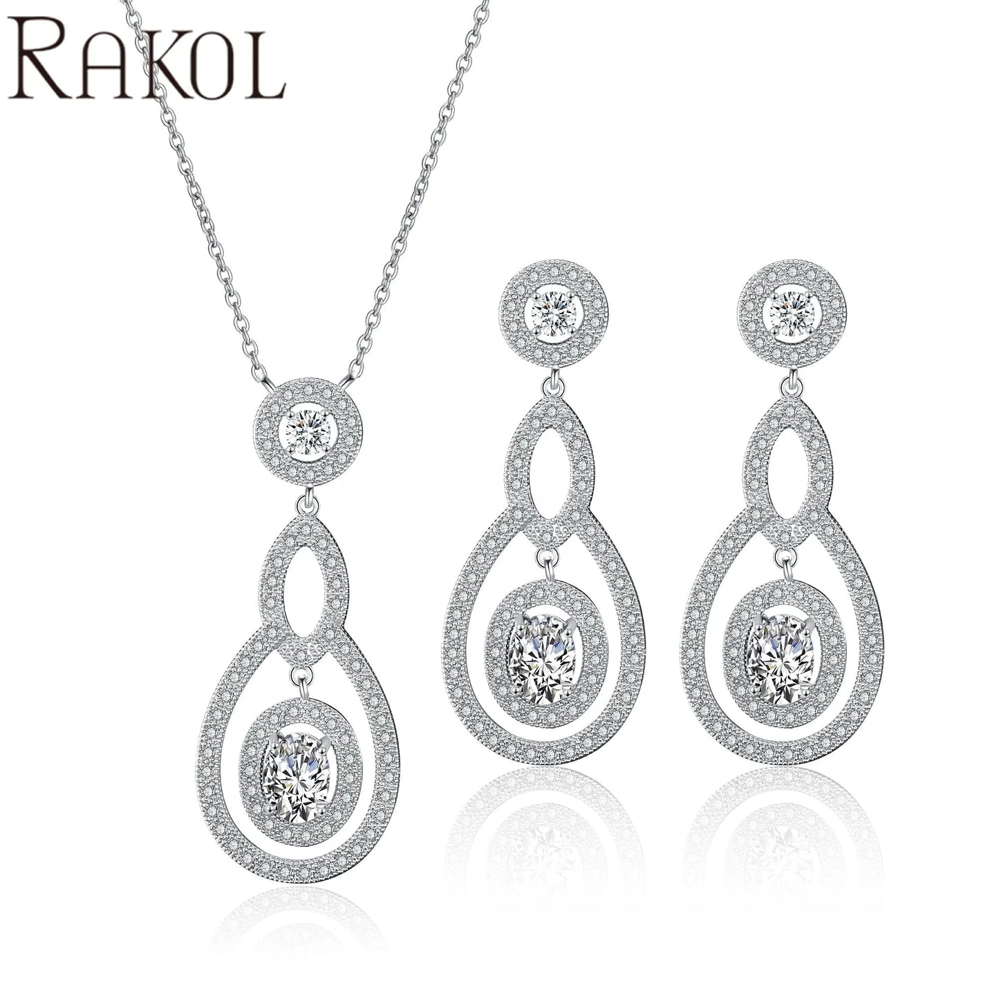 RAKOL SP3025 2022 Women Fine Jewelry Set Latest Rhinestone Crystal Earrings Necklace Set Sterling Silver Jewelry Set for Wedding