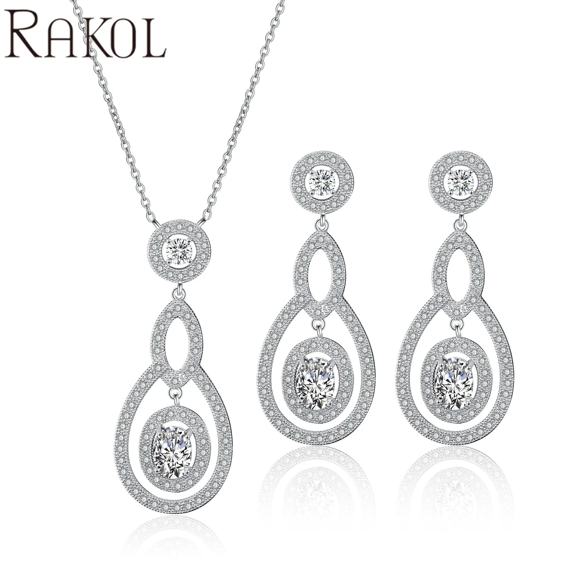 RAKOL SP3025 2022 Women Fine Jewelry Set Latest Rhinestone Crystal Earrings Necklace Set Sterling Silver Jewelry Set for Wedding