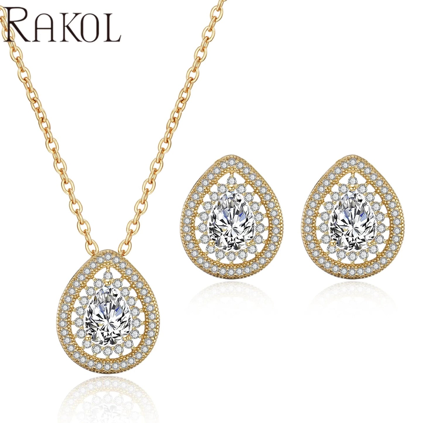 RAKOL SP3025 2022 Women Fine Jewelry Set Latest Rhinestone Crystal Earrings Necklace Set Sterling Silver Jewelry Set for Wedding
