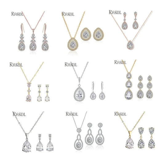 RAKOL SP3025 2022 Women Fine Jewelry Set Latest Rhinestone Crystal Earrings Necklace Set Sterling Silver Jewelry Set for Wedding