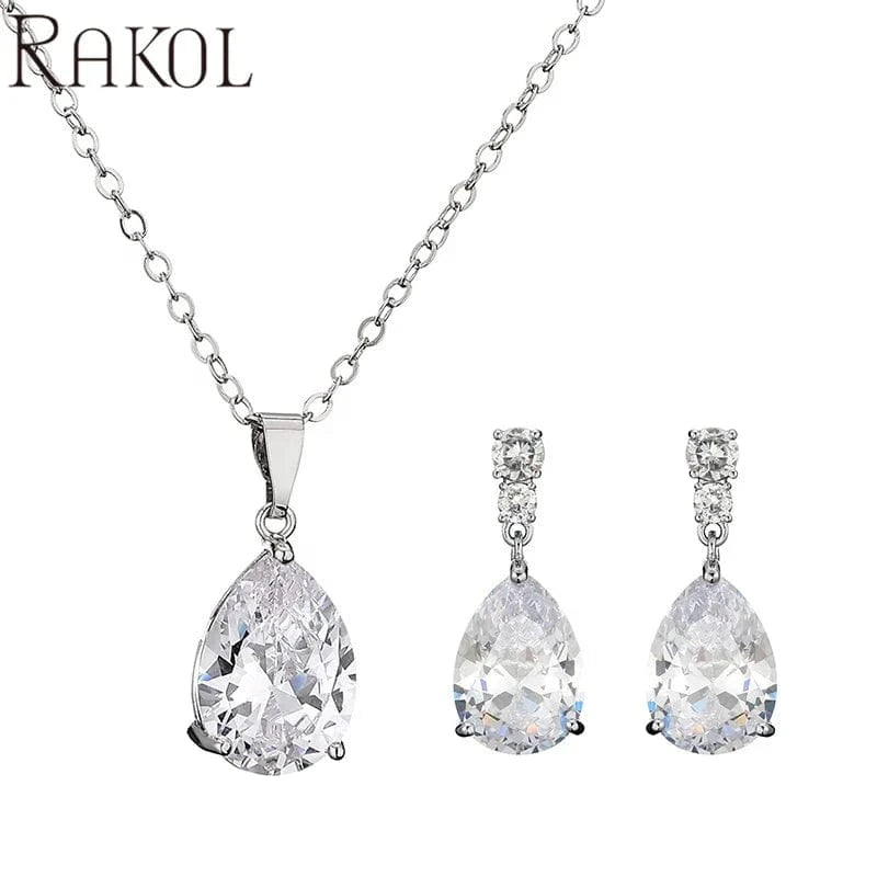 RAKOL SP3025 2022 Women Fine Jewelry Set Latest Rhinestone Crystal Earrings Necklace Set Sterling Silver Jewelry Set for Wedding