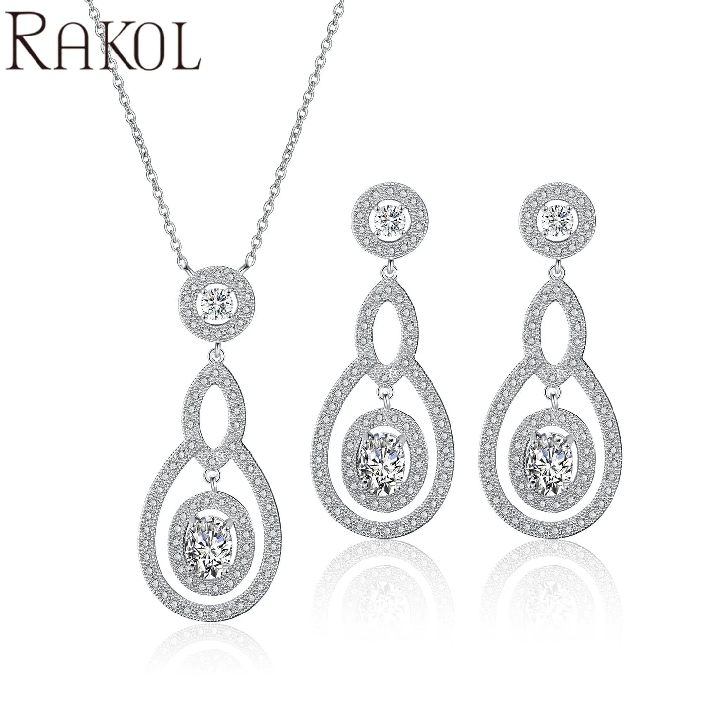 RAKOL SP3025 2022 Women Fine Jewelry Set Latest Rhinestone Crystal Earrings Necklace Set Sterling Silver Jewelry Set for Wedding