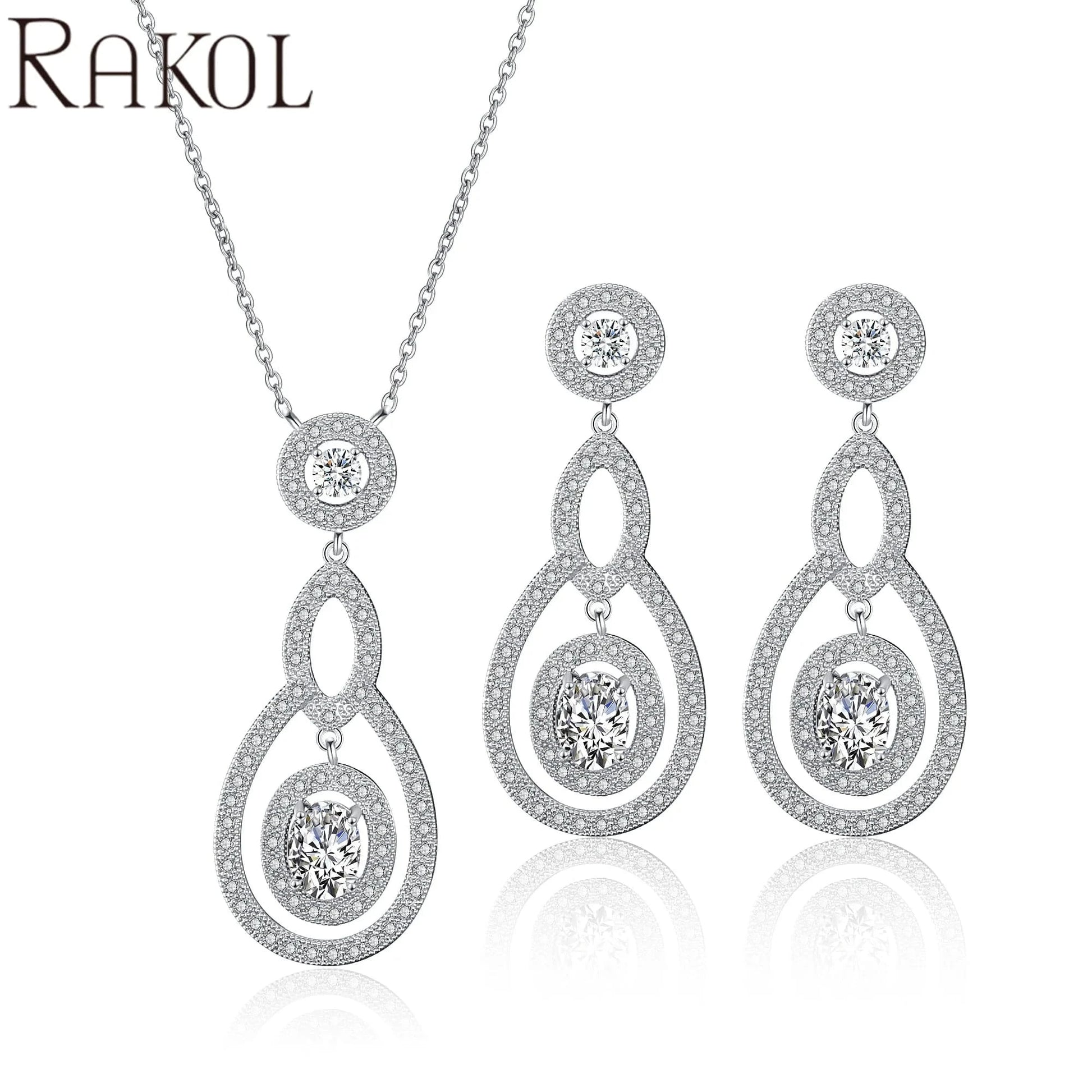 RAKOL SP3025 2022 Women Fine Jewelry Set Latest Rhinestone Crystal Earrings Necklace Set Sterling Silver Jewelry Set for Wedding