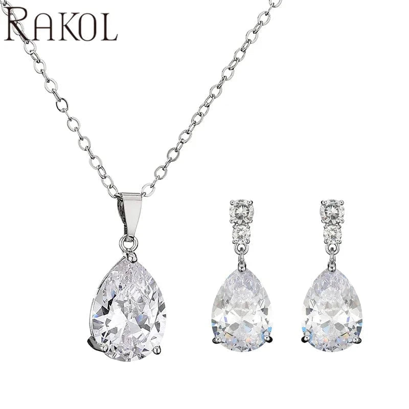 RAKOL SP3025 2022 Women Fine Jewelry Set Latest Rhinestone Crystal Earrings Necklace Set Sterling Silver Jewelry Set for Wedding
