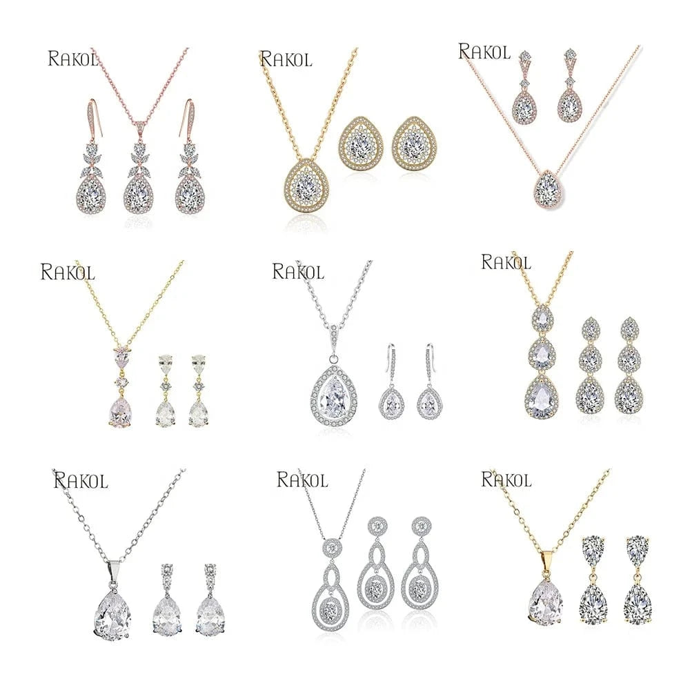 RAKOL SP3025 2022 Women Fine Jewelry Set Latest Rhinestone Crystal Earrings Necklace Set Sterling Silver Jewelry Set for Wedding