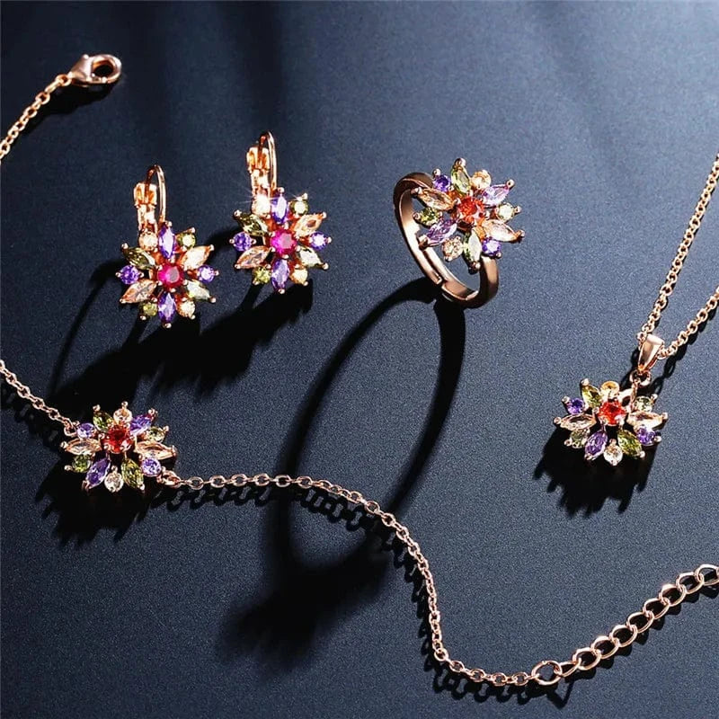 RAKOL SP3074 New Design 4PCS Leaf Cubic Zircon Necklace Earrings Bracelets And Rings Sets 925 Sterling Silver Jewelry Set Women