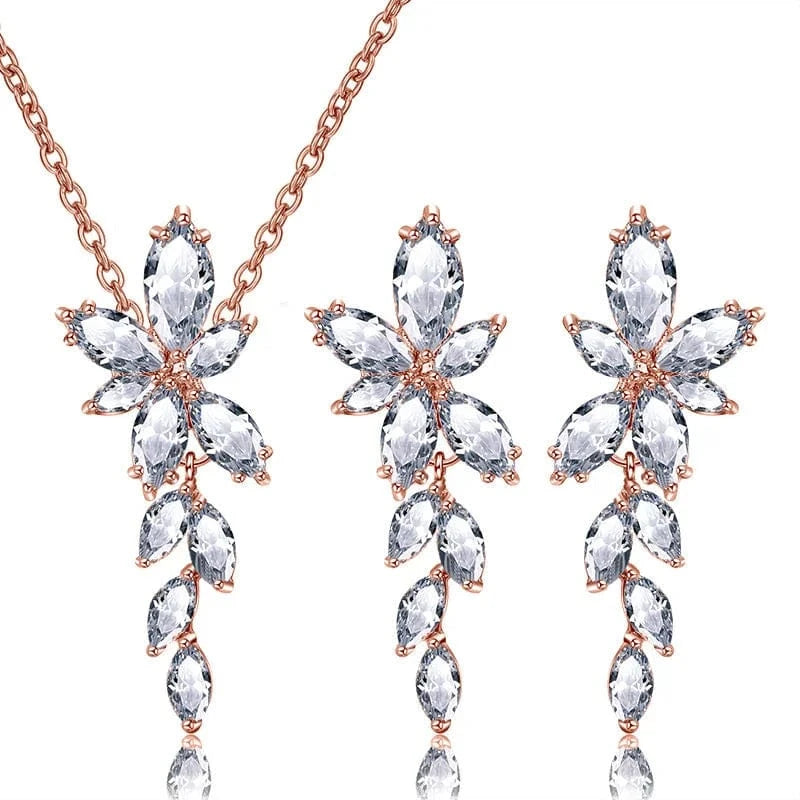 RAKOL SP3074 New Design 4PCS Leaf Cubic Zircon Necklace Earrings Bracelets And Rings Sets 925 Sterling Silver Jewelry Set Women