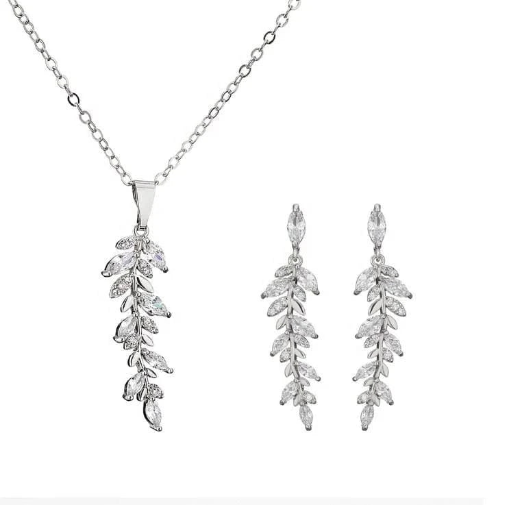 RAKOL SP3074 New Design 4PCS Leaf Cubic Zircon Necklace Earrings Bracelets And Rings Sets 925 Sterling Silver Jewelry Set Women