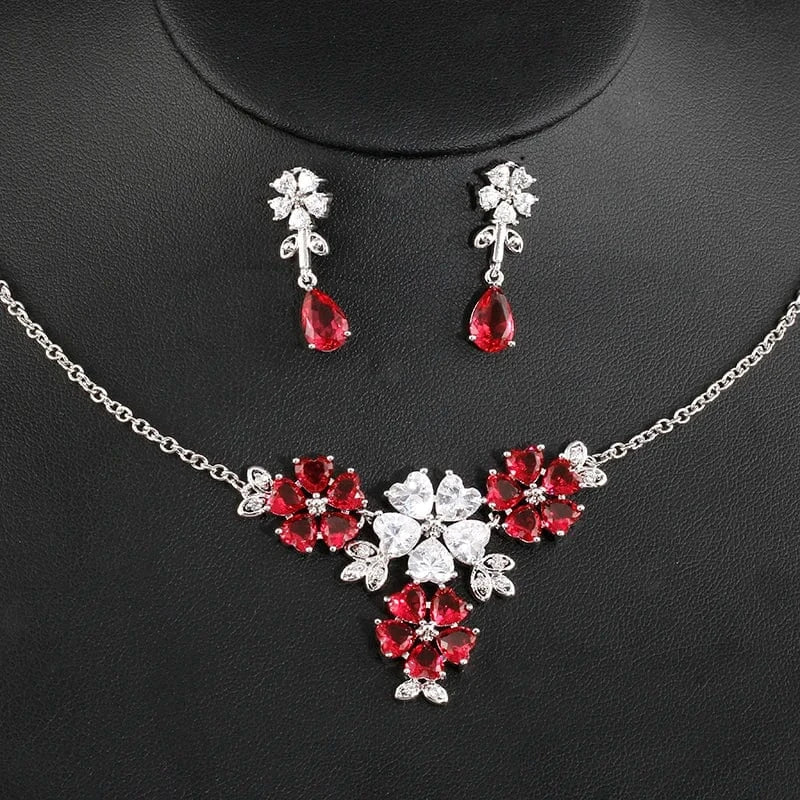 RAKOL SP310 New Bridal Wedding Jewelry Sparkling Flower CZ Zircon Necklace Dangle Earrings Set
