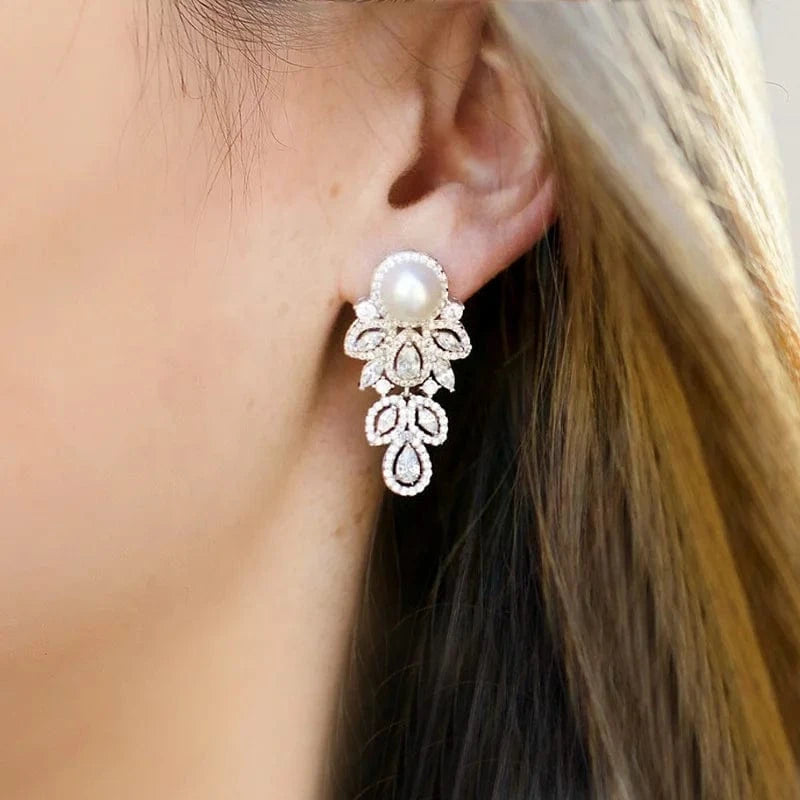 RAKOL SP3194 2022 High quality jewelry set bridal wedding earrings pearl drop luxury CZ fancy chain pearl necklace girls gift