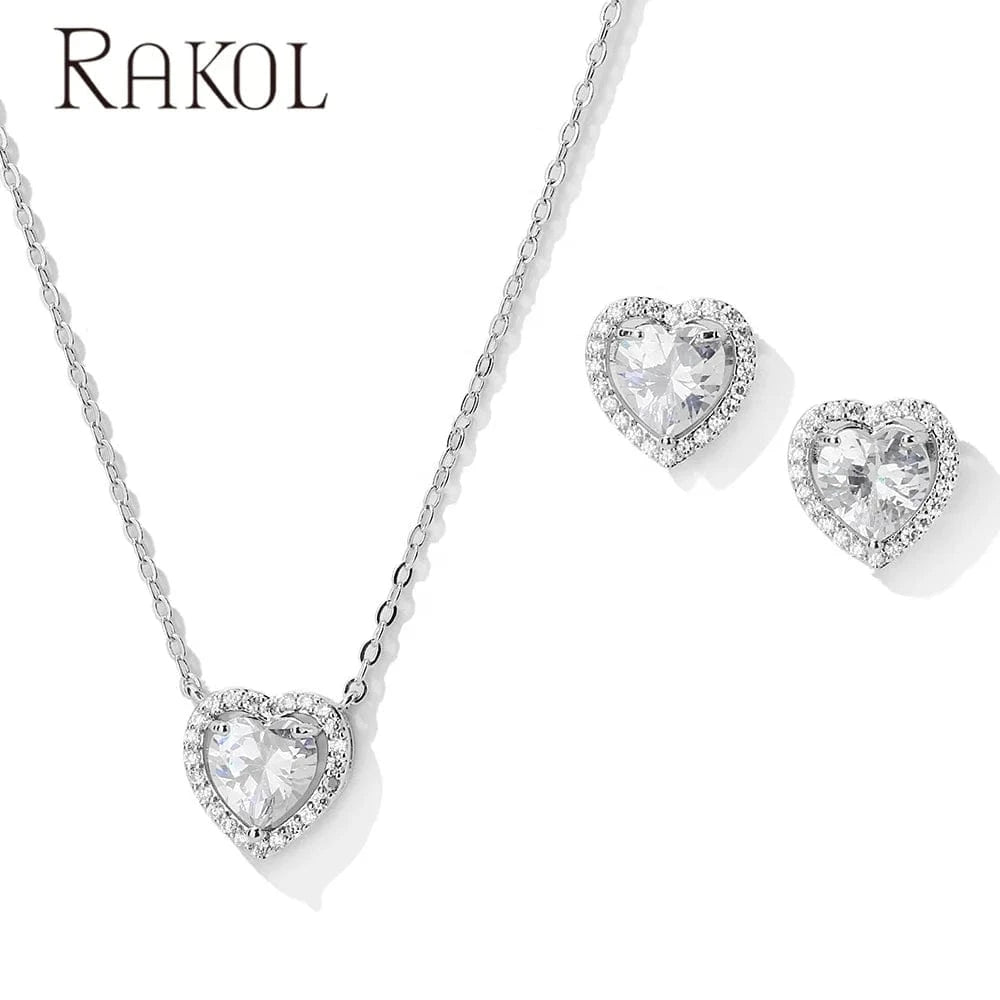 RAKOL  SP3348 gold plated crystal heart pendant necklace and earrings jewelry sets cute earrings  necklace accessories gift