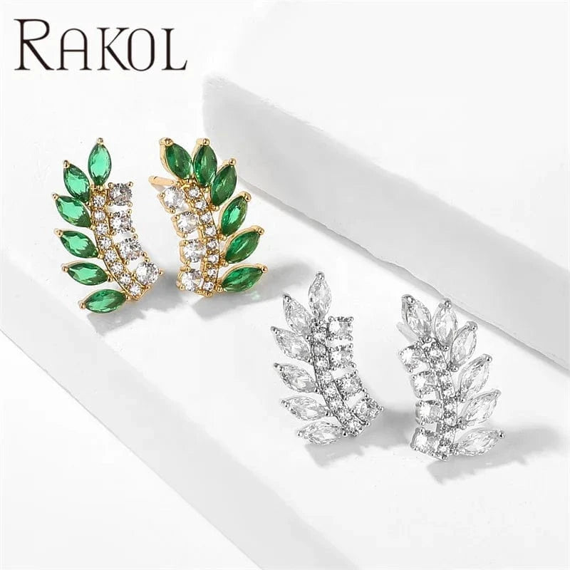 RAKOL SP3517 Fashion 18k Gold Plated Wedding Pendant Bridal Flower Leaf Design Necklace Earrings Jewelry Sets For Women