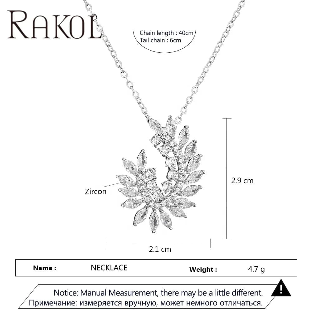 RAKOL SP3517 Fashion 18k Gold Plated Wedding Pendant Bridal Flower Leaf Design Necklace Earrings Jewelry Sets For Women