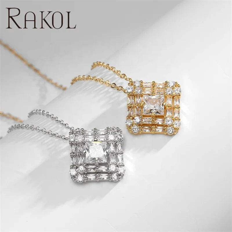 RAKOL SP3521 Hot Selling Fine Sterling Silver Necklace Earrings Jewelry Sets Bridal Diamond Zirconia Wedding Jewelry Sets