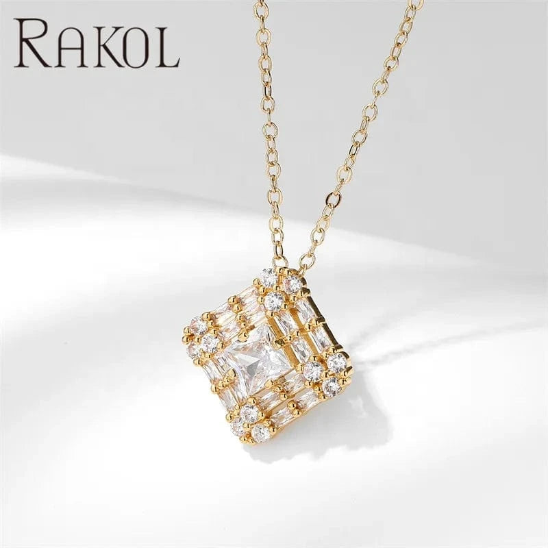 RAKOL SP3521 Hot Selling Fine Sterling Silver Necklace Earrings Jewelry Sets Bridal Diamond Zirconia Wedding Jewelry Sets