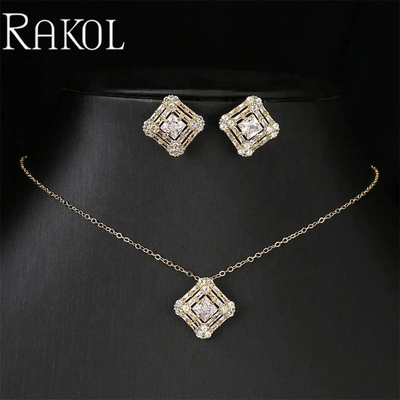RAKOL SP3521 Hot Selling Fine Sterling Silver Necklace Earrings Jewelry Sets Bridal Diamond Zirconia Wedding Jewelry Sets