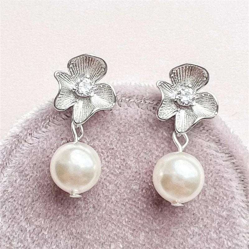 RAKOL SP3579 Fashion Pearl Pendant Necklace Earrings Jewelry Set 2023 AAA Zirconia Flower Set Real Gold Plated Jewelry Set