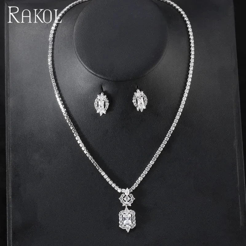 RAKOL SP462 minimalist cubic zirconia jewelry sets necklace zirconia necklace diy custom necklace jewelry