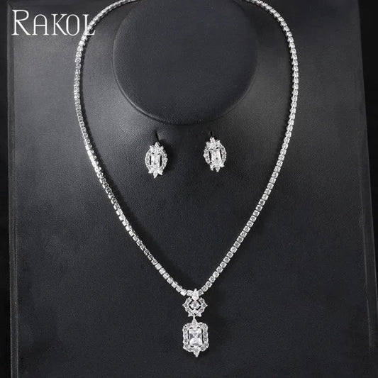 RAKOL SP462 minimalist cubic zirconia jewelry sets necklace zirconia necklace diy custom necklace jewelry