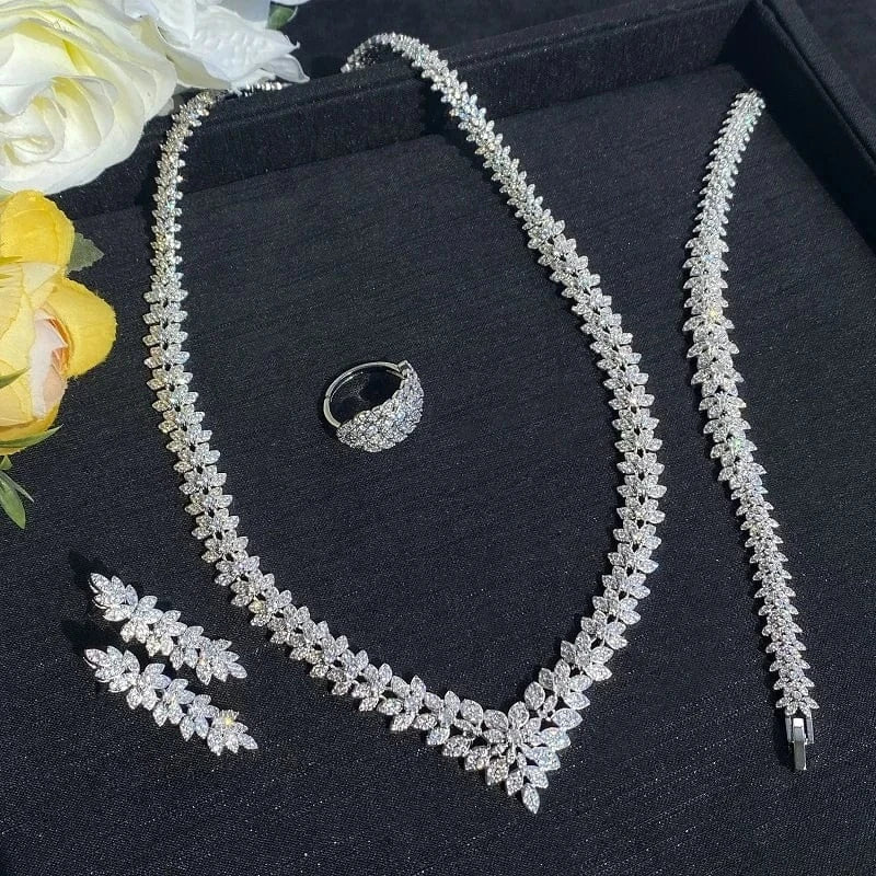 RAKOL WSP04 Luxury Crystal Zircon Dubai Bridal Wedding Jewelry Sets Flower Leaf Necklace Earrings Bracelet Ring Jewelry Sets