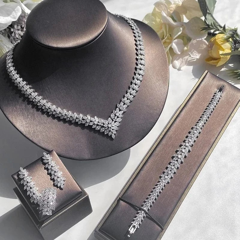 RAKOL WSP04 Luxury Crystal Zircon Dubai Bridal Wedding Jewelry Sets Flower Leaf Necklace Earrings Bracelet Ring Jewelry Sets