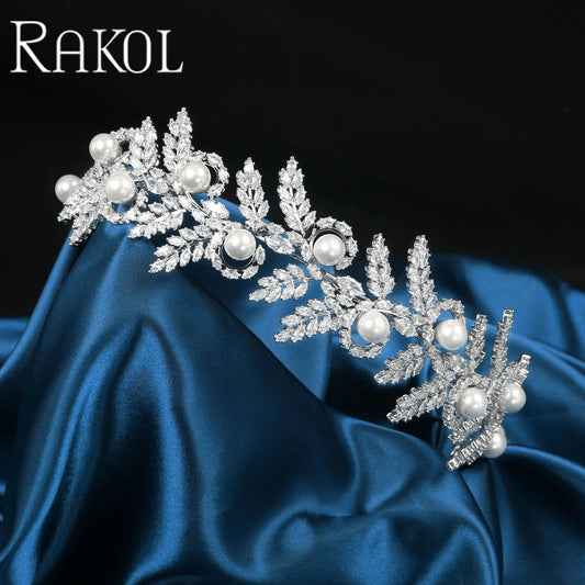 RAKOL WZHP065 Bridal Headband Zircon Wedding Headpieces For Bride Pearl Wedding Tiaras Hair Accessory For Flower Girl Bridesmaid