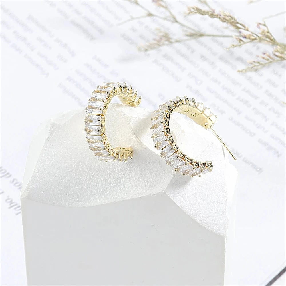 RAKOL ZPE593 stainless steel zircon earring jewelry making hoop Micro Pave Iced Out CZ Cubic Zirconia Earrings