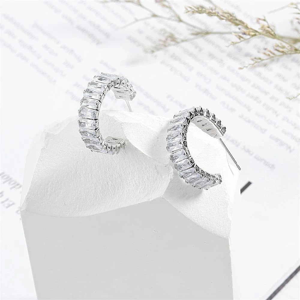 RAKOL ZPE593 stainless steel zircon earring jewelry making hoop Micro Pave Iced Out CZ Cubic Zirconia Earrings