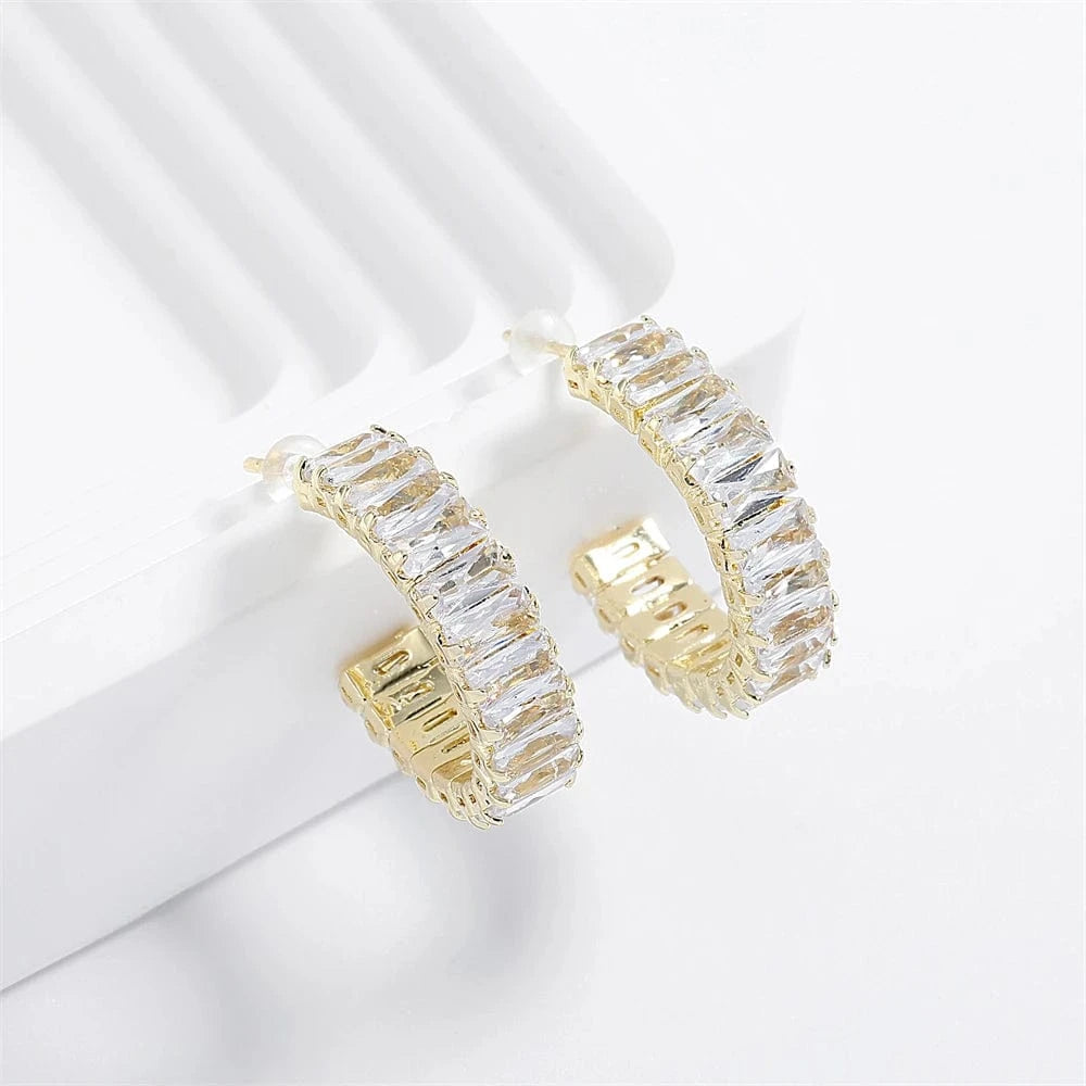 RAKOL ZPE593 stainless steel zircon earring jewelry making hoop Micro Pave Iced Out CZ Cubic Zirconia Earrings