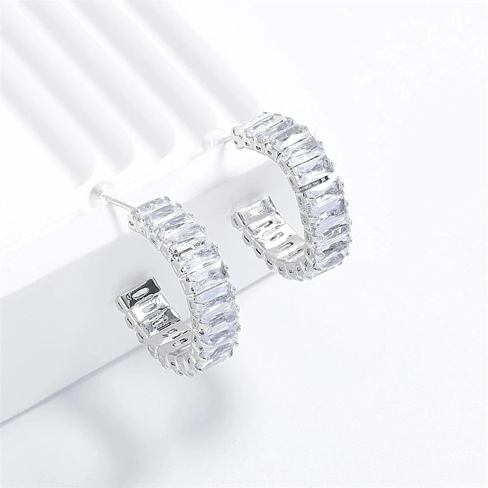 RAKOL ZPE593 stainless steel zircon earring jewelry making hoop Micro Pave Iced Out CZ Cubic Zirconia Earrings