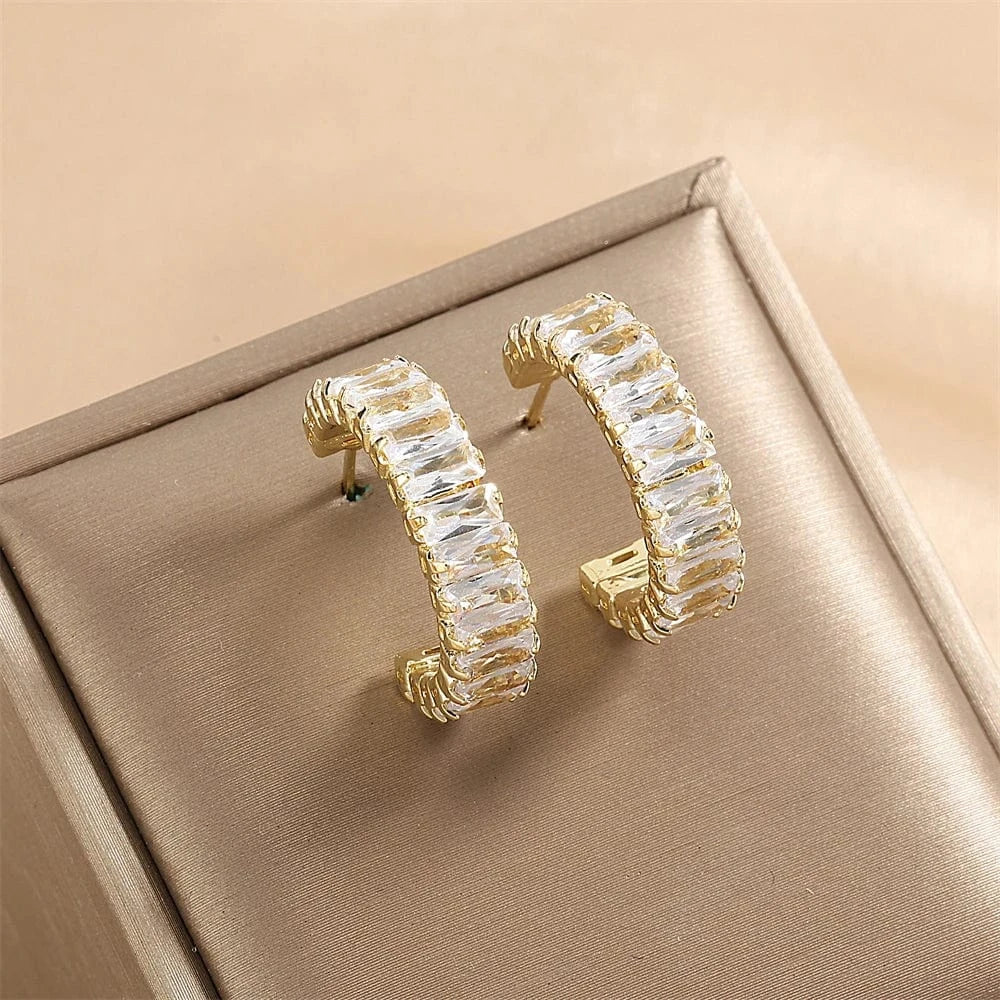 RAKOL ZPE593 stainless steel zircon earring jewelry making hoop Micro Pave Iced Out CZ Cubic Zirconia Earrings