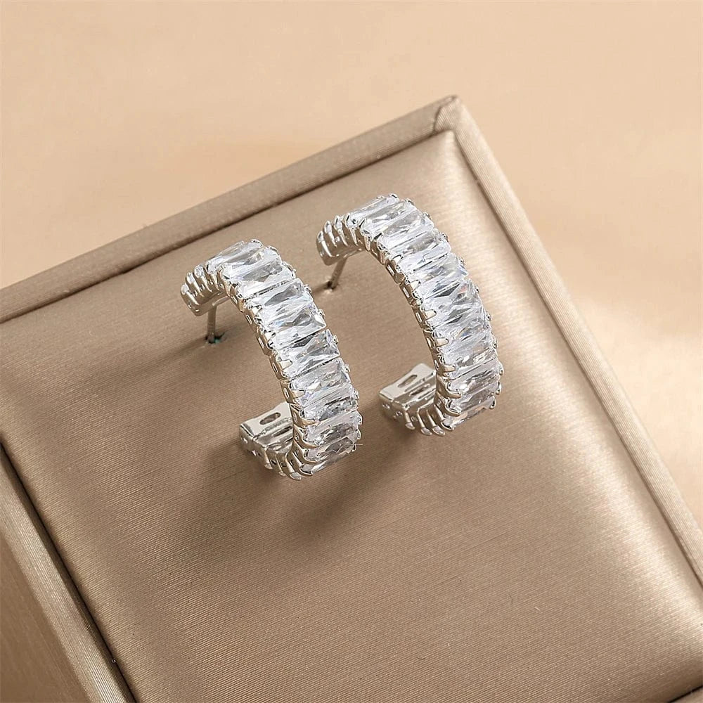 RAKOL ZPE593 stainless steel zircon earring jewelry making hoop Micro Pave Iced Out CZ Cubic Zirconia Earrings