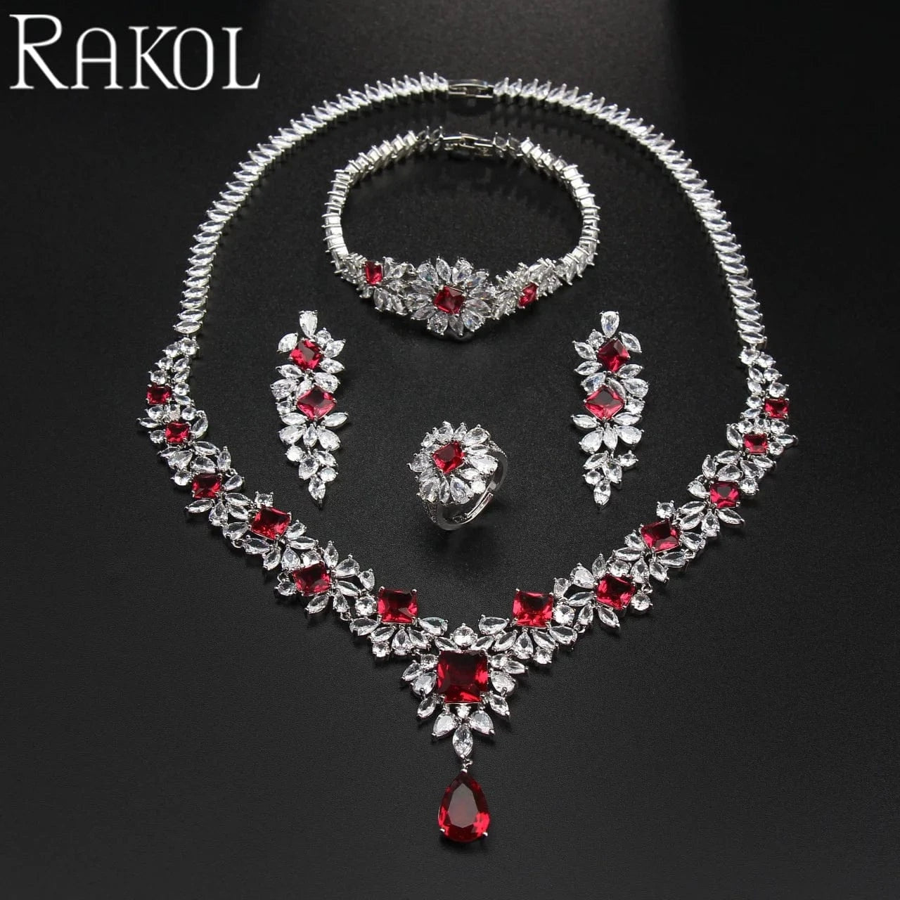 RAKOL ZPS184 Women luxury flower emerald cubic zirconia fashion jewelry sets dubai sterling silver plated wedding jewelry sets