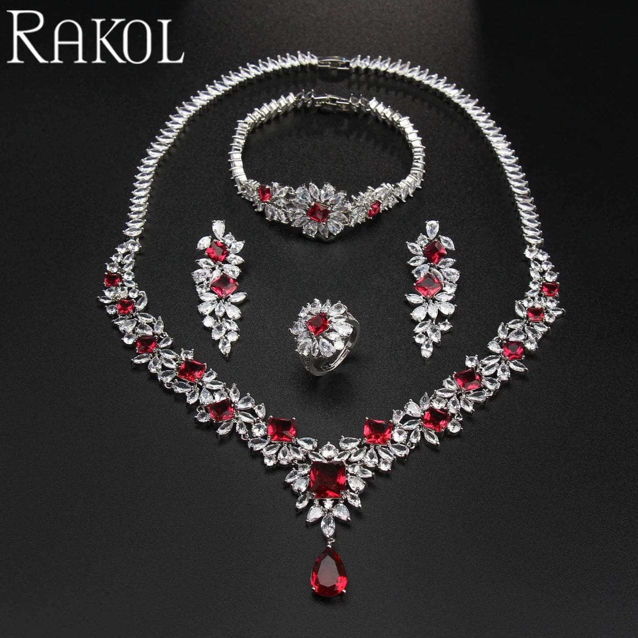 RAKOL ZPS184 Women luxury flower emerald cubic zirconia fashion jewelry sets dubai sterling silver plated wedding jewelry sets