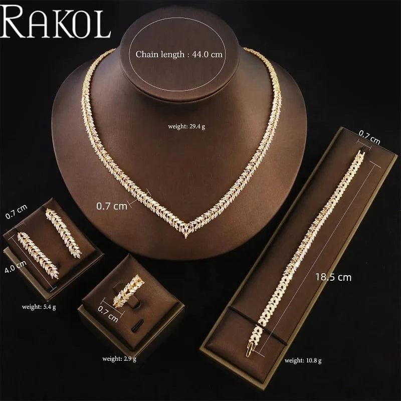 RAKOL ZPS232 Luxury Crystal Sterling Silver Jewellery Set Cubic Zirconia Wedding Necklace Earring Ring Bracelet Jewelry Sets