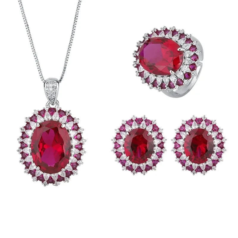 RAKOL ZS036 Hot Selling Luxury Lovely Heart Pendant Necklace Red Zirconia Earring Jewelry Valentine's Gift Wedding Sets 2023