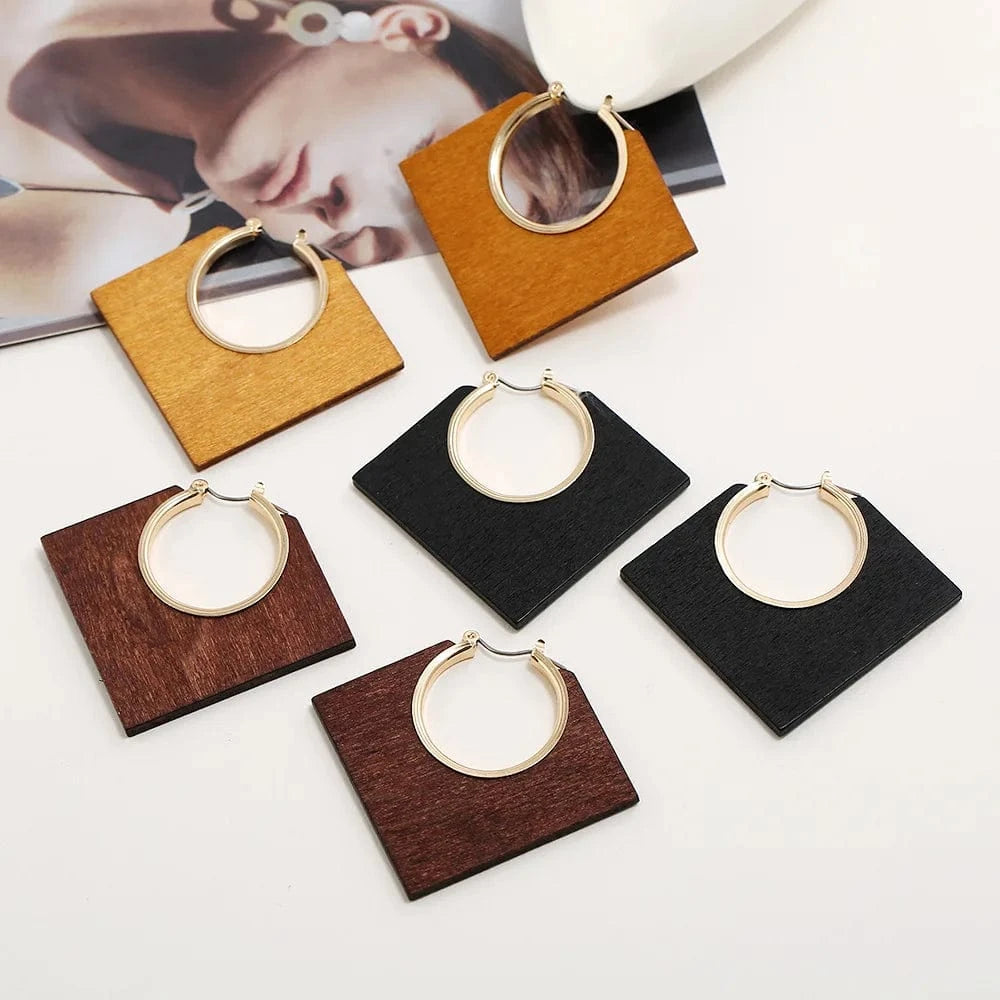 Rattan Earrings Lightweight Geometric Statement Wood Square Cube Bohemian Braid Hoop Drop Dangle Ear Jewelry