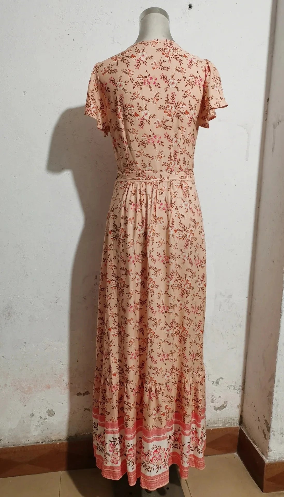 Rayon womans boho floral beach long maxi Wrap dress clothing summer Wholesale bohemian dresses for women 2024 spring