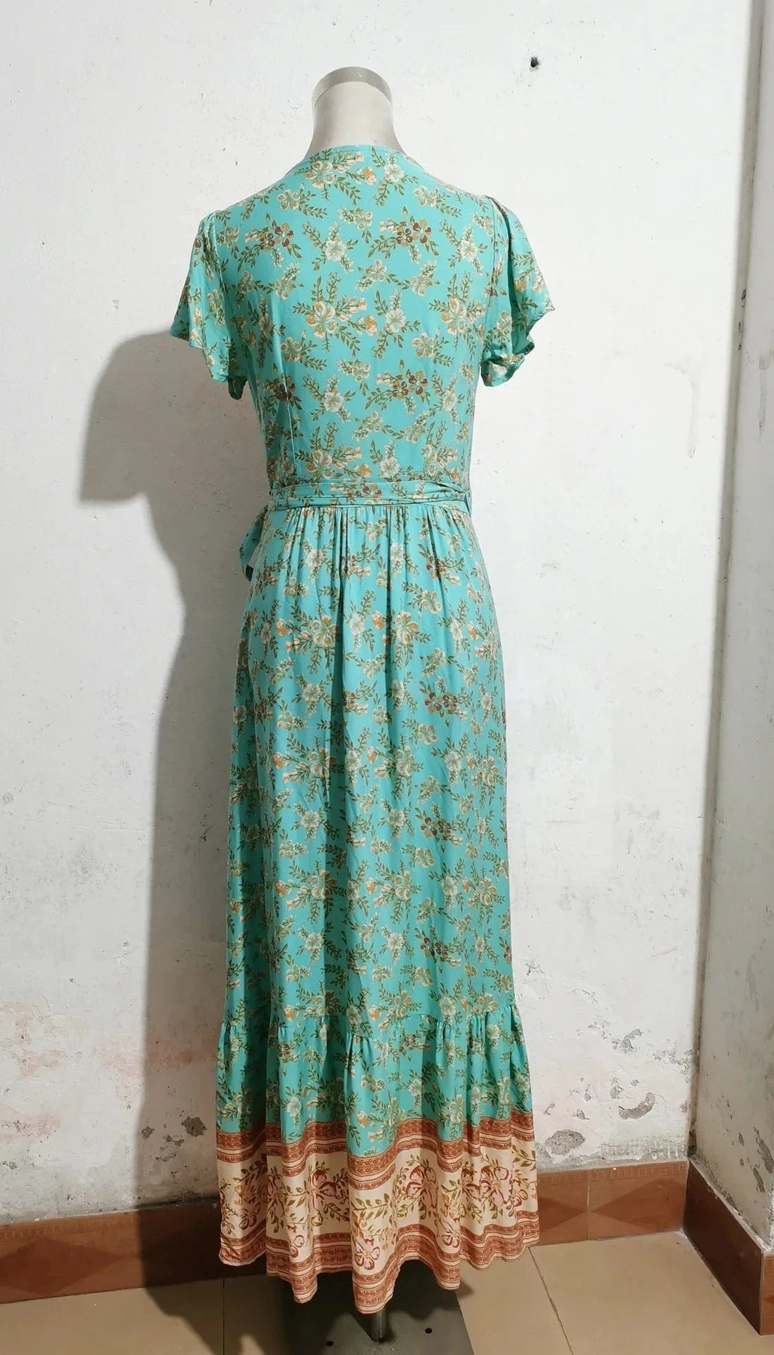 Rayon womans boho floral beach long maxi Wrap dress clothing summer Wholesale bohemian dresses for women 2024 spring