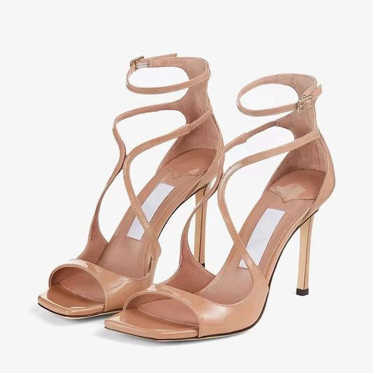 Ready stock hot recommend spring and summer New Cross button open toe stiletto high heels 2024