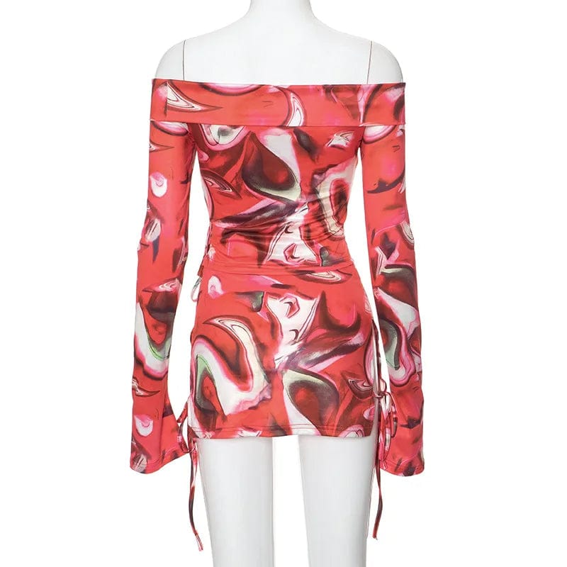 Ready to ship 2024 new arrivals fashion digital print long sleeve top 2 piece skirt set