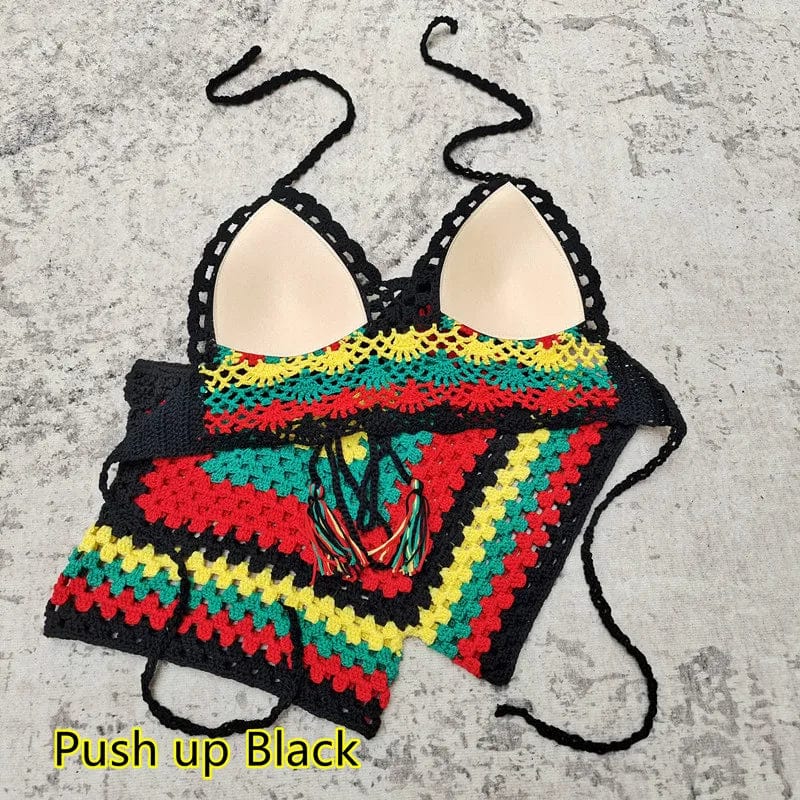 Ready to ship 2024 summer crochet knitted swimwear bathing suits beachwear bikini set