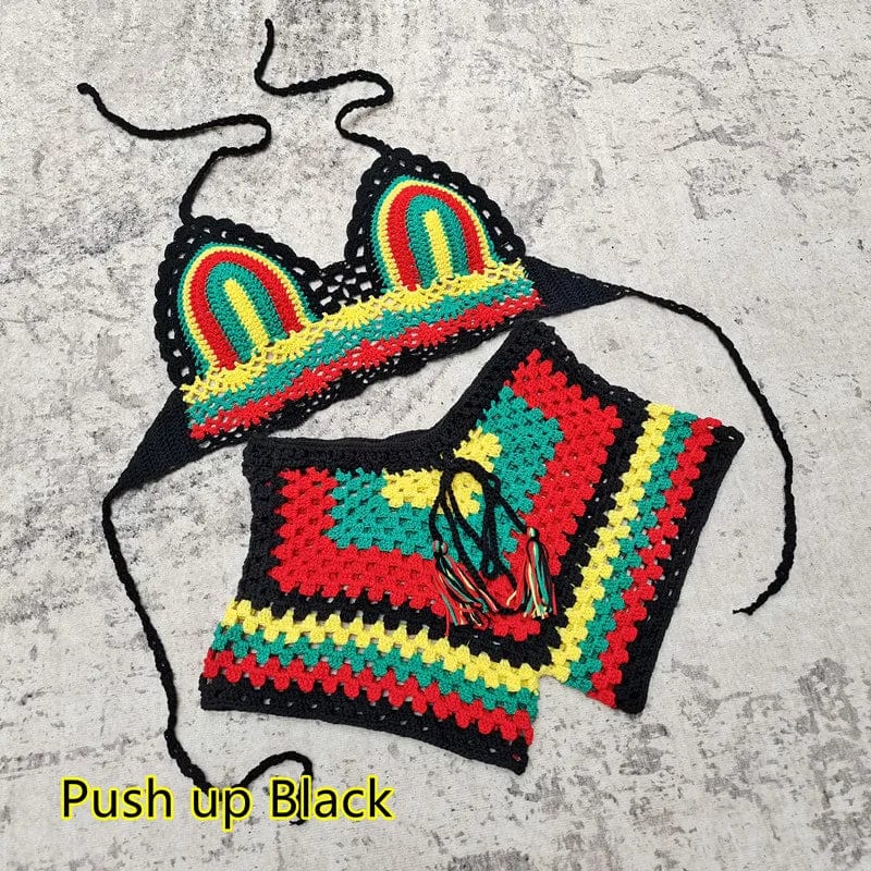 Ready to ship 2024 summer crochet knitted swimwear bathing suits beachwear bikini set