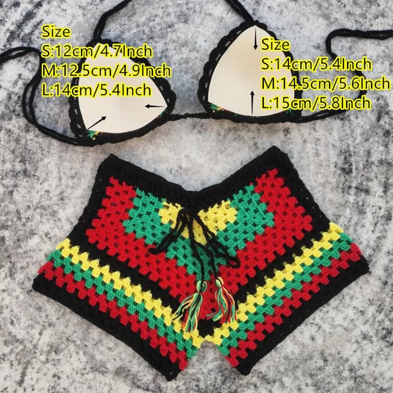 Ready to ship 2024 summer crochet knitted swimwear bathing suits beachwear bikini set