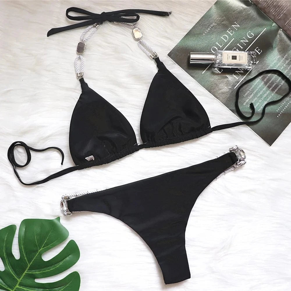 Ready to ship hot sexy fashion diamond two piece bathing suit swimsuits for women 2024