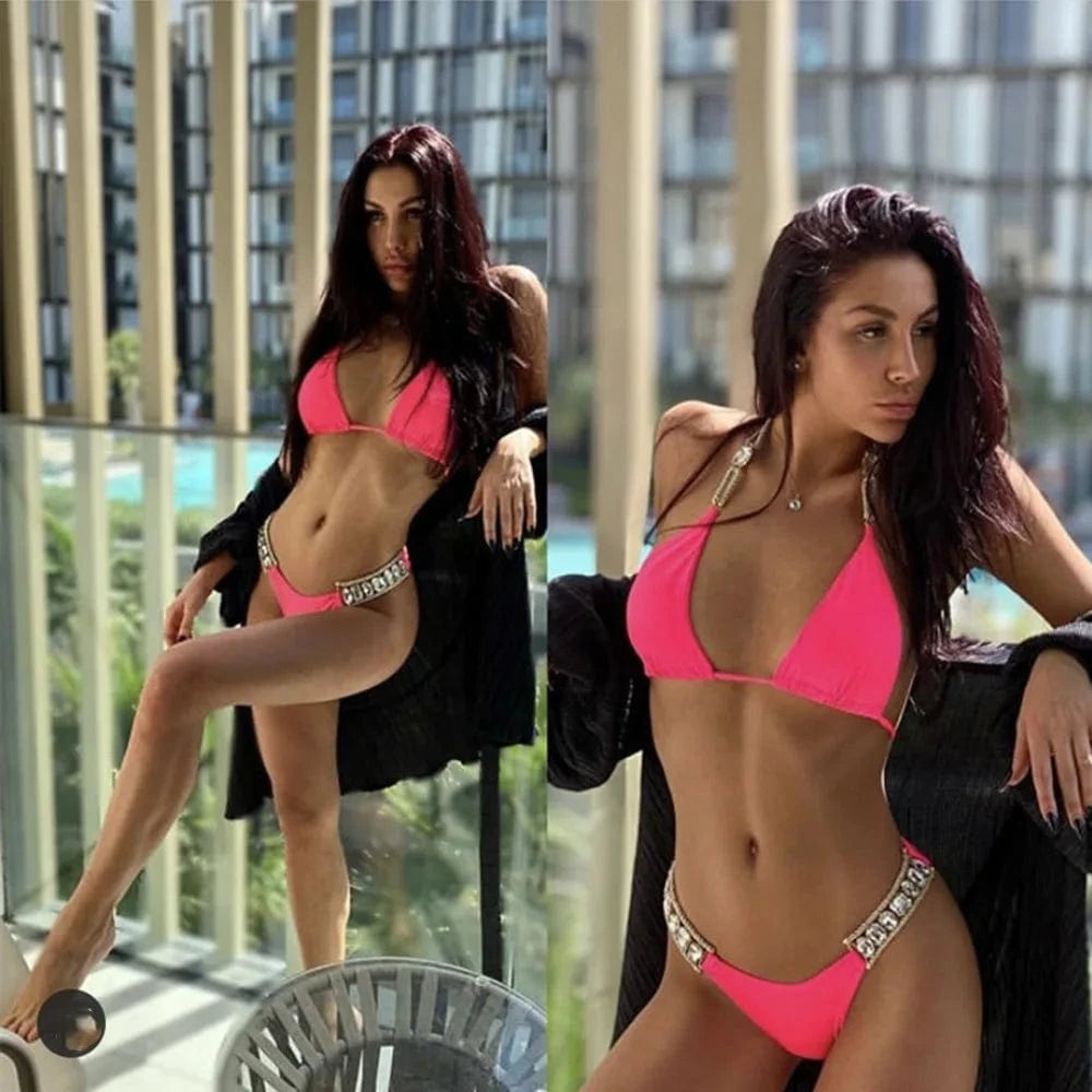 Ready to ship hot sexy fashion diamond two piece bathing suit swimsuits for women 2024