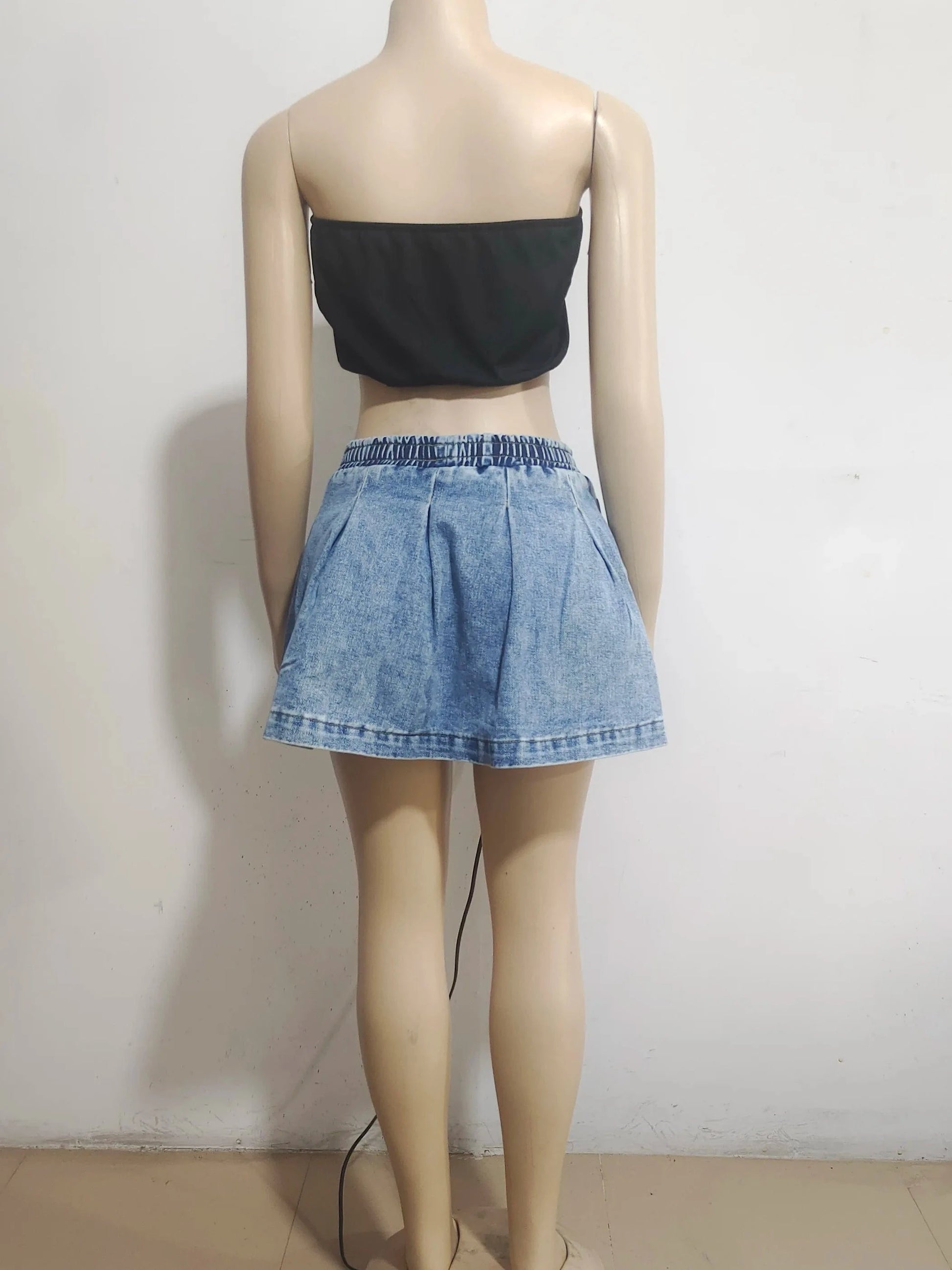 Ready to ship S-2XL 2024 summer pleated casual cute jeans denim skirt women's skirts