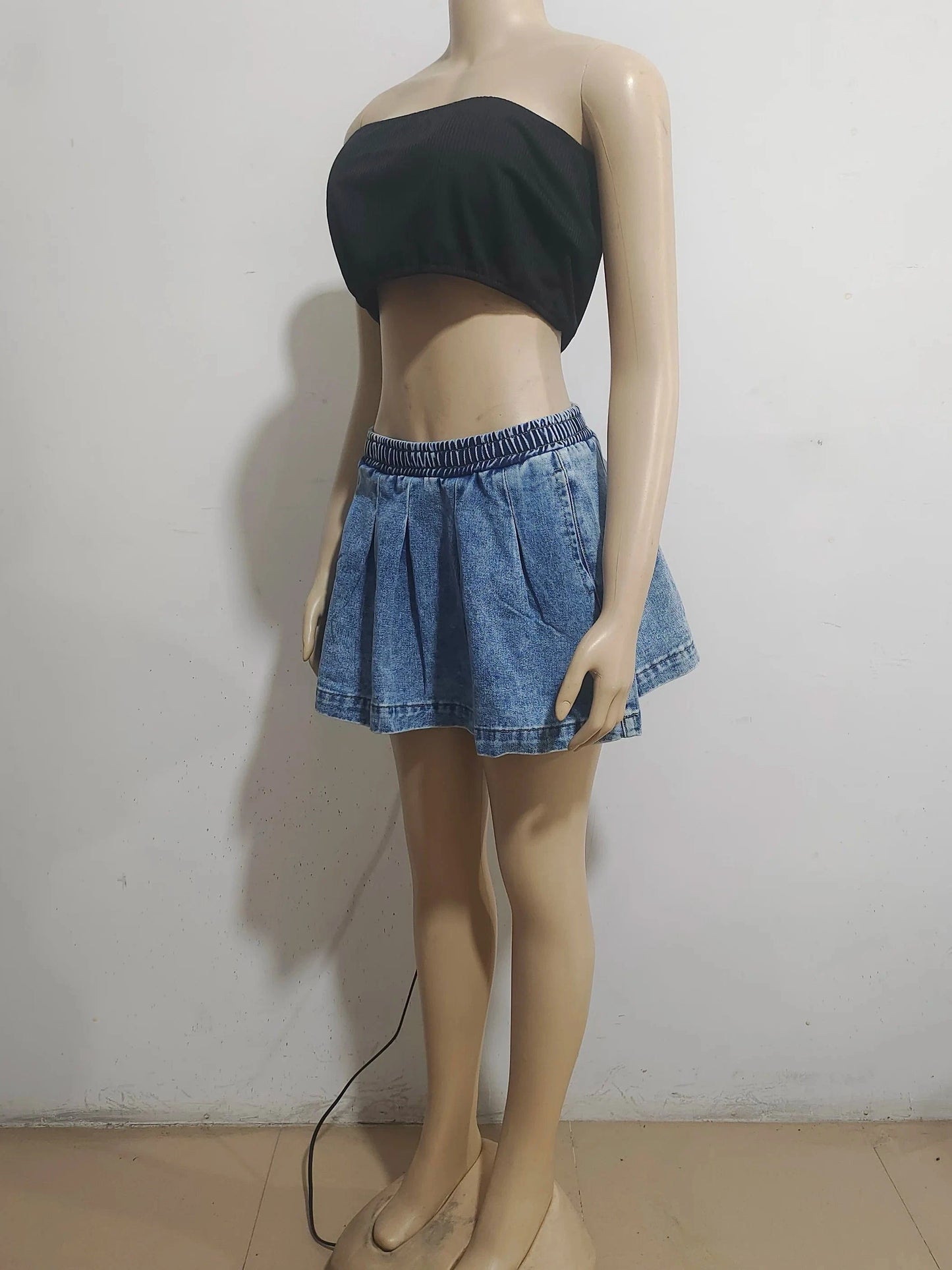 Ready to ship S-2XL 2024 summer pleated casual cute jeans denim skirt women's skirts